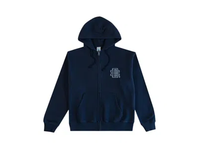 Pre-owned Eric Emanuel Men's  Ee Basic Zip Up Hoodie (fw24) In Navy Blue/white