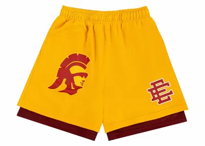 Pre-owned Eric Emanuel Men's  Ee Double Layer Usc Short In Gold/red
