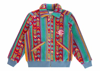 Pre-owned Eric Emanuel Men's  Ee High Pile Fleece In Teal/red In Multi