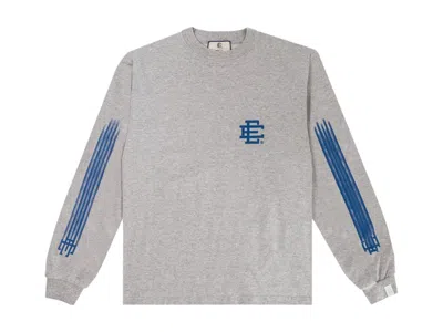 Pre-owned Eric Emanuel Men's  Ee Long Sleeve T-shirt In Heather Grey/blue In Multi