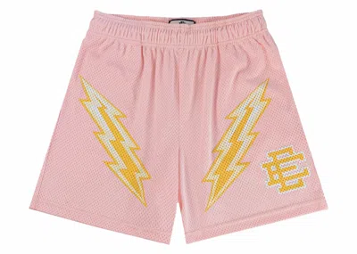 Pre-owned Eric Emanuel Men's  Ee Short In Rose Quartz/yellow Bolt