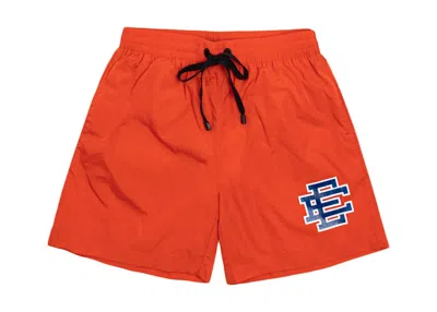 Pre-owned Eric Emanuel Men's  Ee Swim Trunk In Orange/navy Blue In Multi