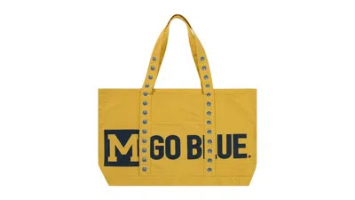 Pre-owned Eric Emanuel Men's  Ee University Of Michigan Tote In Washed Yellow/navy Blue