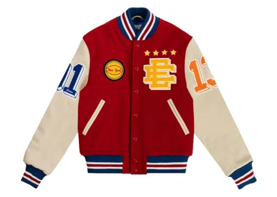 Pre-owned Eric Emanuel Men's  Ee Varsity Jacket In Red/yellow In Multi