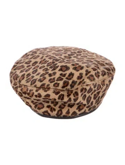 Pre-owned Eric Javits Animal Print Beret In Brown
