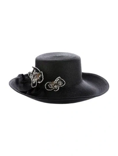 Pre-owned Eric Javits Basket Weave Sun Hat In Black