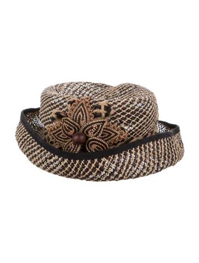 Pre-owned Eric Javits Beaded Accent Woven Straw Hat In Neutrals