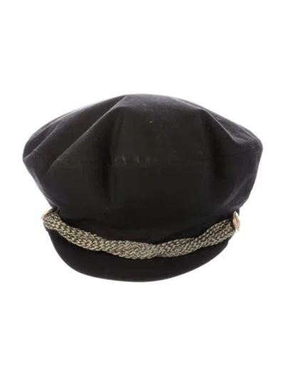 Pre-owned Eric Javits Black Newsboy Cap With Gold Braided Band With Tags