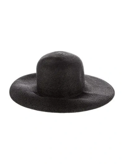Pre-owned Eric Javits Black Printed Straw  Panama Hat With Studded Accents At Front.