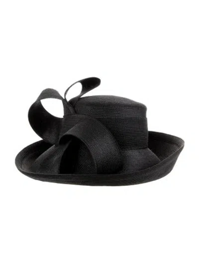 Pre-owned Eric Javits Bow Accent Wide Brim Hat In Black