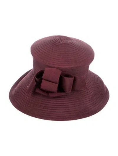 Pre-owned Eric Javits Bow Accented Pleated Hat In Burgundy