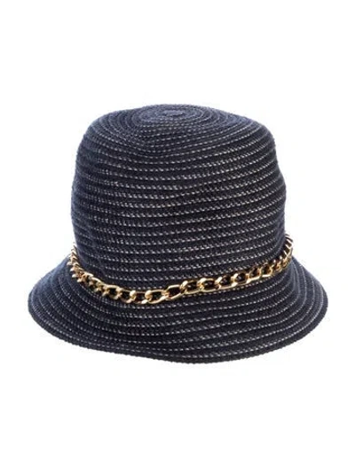 Pre-owned Eric Javits Chain Link Accent Knit Fedora Hat In Blue