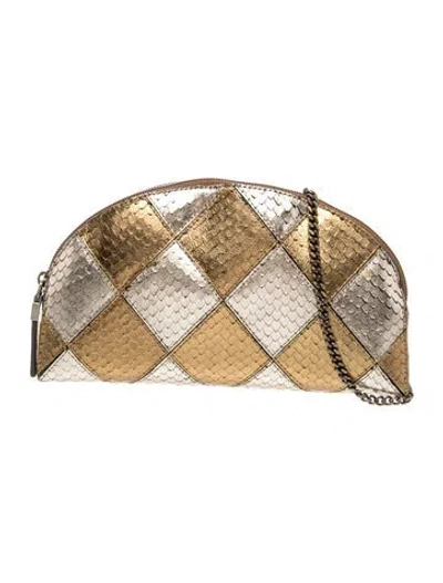 Pre-owned Eric Javits Embossed Leather Clutch In Gold/metallic