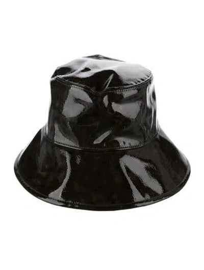 Pre-owned Eric Javits Faux Patent Leather Bucket Hat In Green