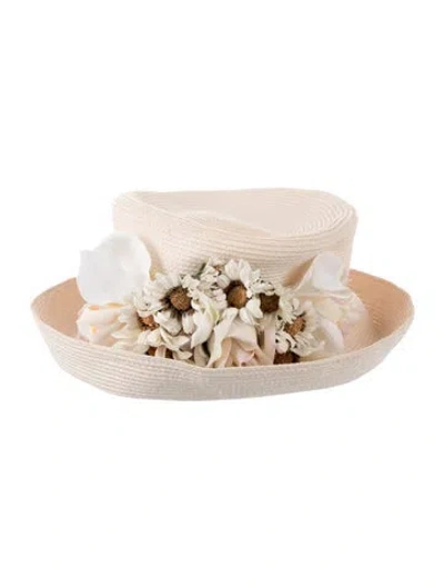Pre-owned Eric Javits Floral Wide Brim Hat In Neutral