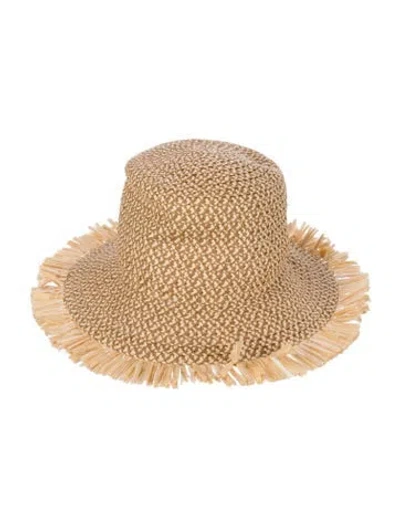 Pre-owned Eric Javits Fringe Straw Bucket Hat In Neutrals