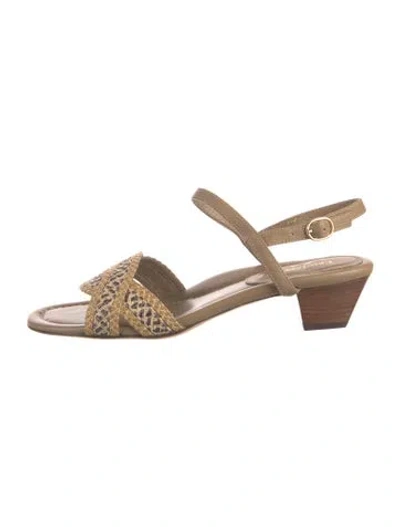 Pre-owned Eric Javits Leather Animal Print Sandals In Multi