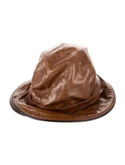 Pre-owned Eric Javits Leather Bucket Hat In Brown