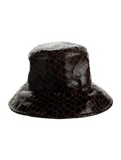 Pre-owned Eric Javits Leather Bucket Hat In Brown