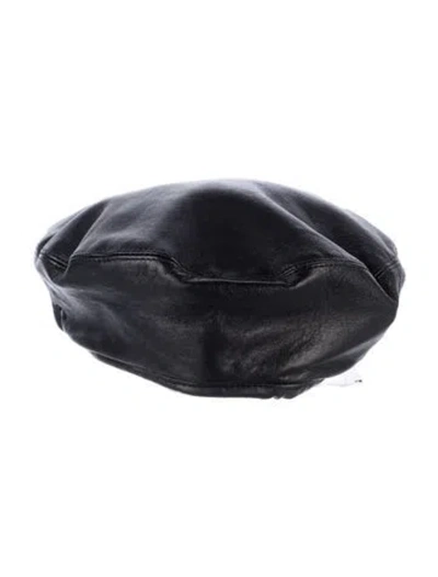 Pre-owned Eric Javits Leather Newsboy Cap In Black