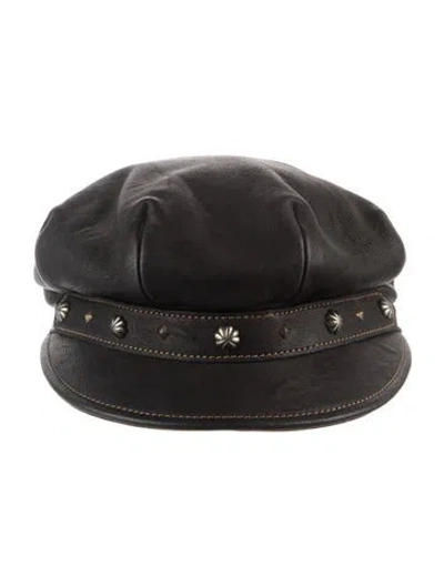 Pre-owned Eric Javits Leather Newsboy Cap In Black