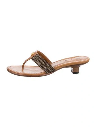 Pre-owned Eric Javits Leather Patterned Flip Flops In Neutrals