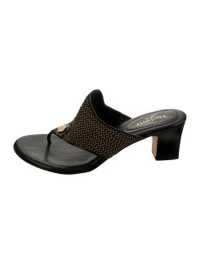 Pre-owned Eric Javits Leather Patterned Slides In Black