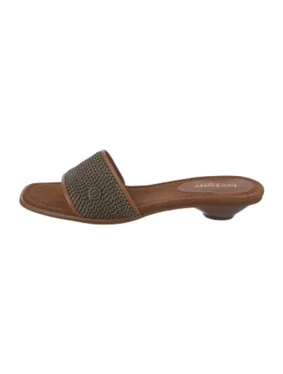 Pre-owned Eric Javits Leather Patterned Slides In Neutrals