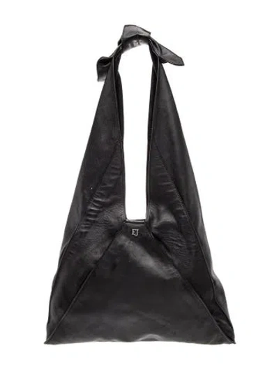 Pre-owned Eric Javits Leather Shoulder Bag In Black