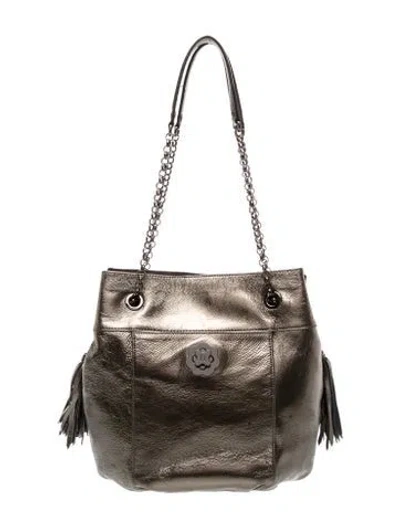 Pre-owned Eric Javits Leather Shoulder Bag In Grey/metallic