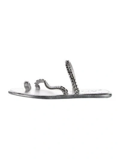 Pre-owned Eric Javits Leather Slides In Silver