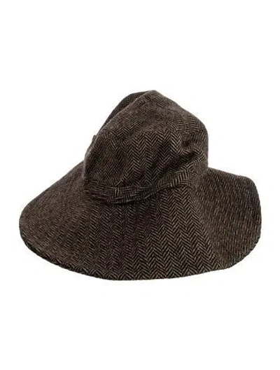 Pre-owned Eric Javits Leather Trim Wool Hat In Brown