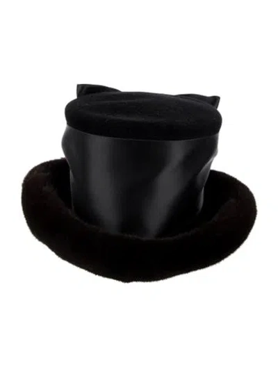 Pre-owned Eric Javits Mink Trim Felt Hat In Black