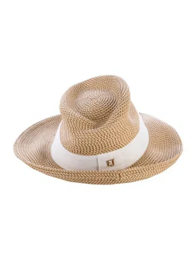 Pre-owned Eric Javits Neutral Raffia Fedora In White