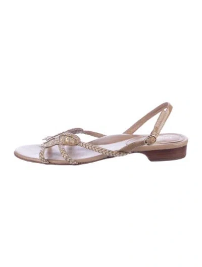 Pre-owned Eric Javits Patent Leather Graphic Print Sandals In Purple