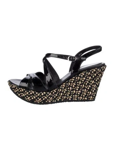Pre-owned Eric Javits Patent Leather Patterned Slingback Sandals In Blue