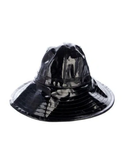 Pre-owned Eric Javits Patent Leather Rain Hat In Black