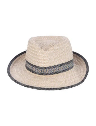 Pre-owned Eric Javits Patterned Straw Fedora Hat In Neutral