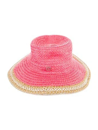 Pre-owned Eric Javits Patterned Straw Wide-brimmed Hat In Pink