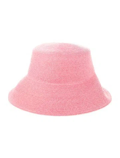 Pre-owned Eric Javits Raffia Bucket Hat In Pink