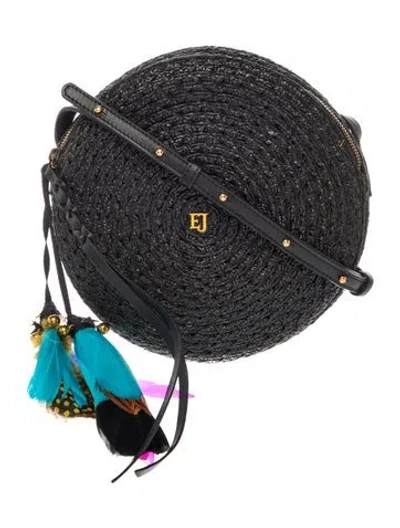 Pre-owned Eric Javits Raffia Crossbody Bag In Black