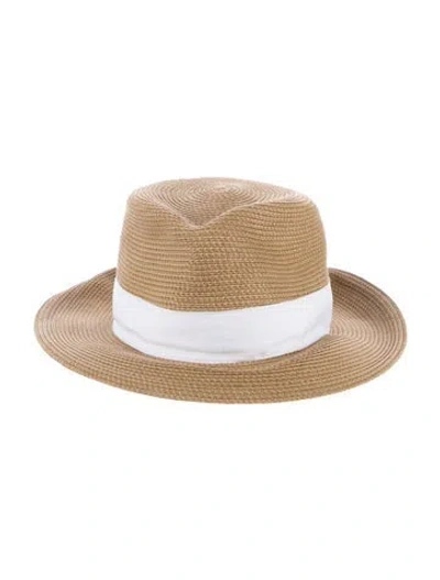 Pre-owned Eric Javits Raffia Fedora Hat In Neutral