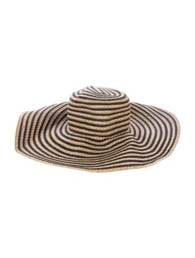 Pre-owned Eric Javits Raffia Patterned Sun Hat In Black/neutrals