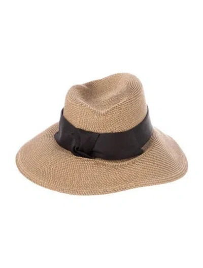 Pre-owned Eric Javits Raffia Round Hat In Brown