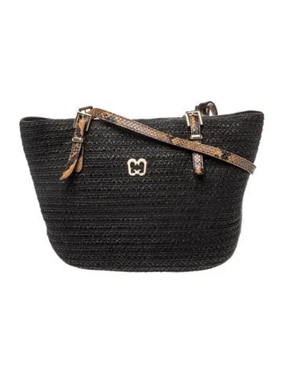 Pre-owned Eric Javits Raffia Shoulder Bag In Black