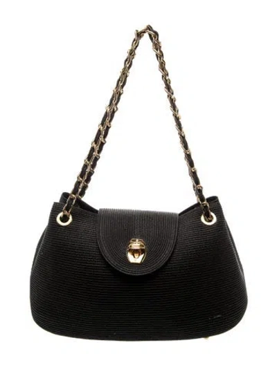Pre-owned Eric Javits Raffia Shoulder Bag In Black