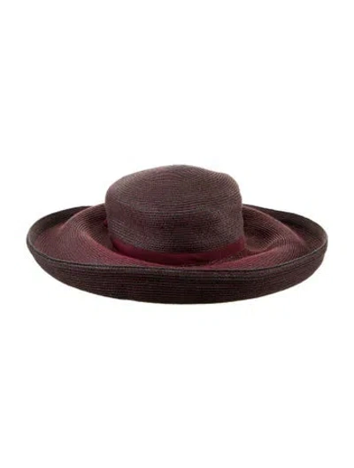 Pre-owned Eric Javits Raffia Sun Hat In Burgundy