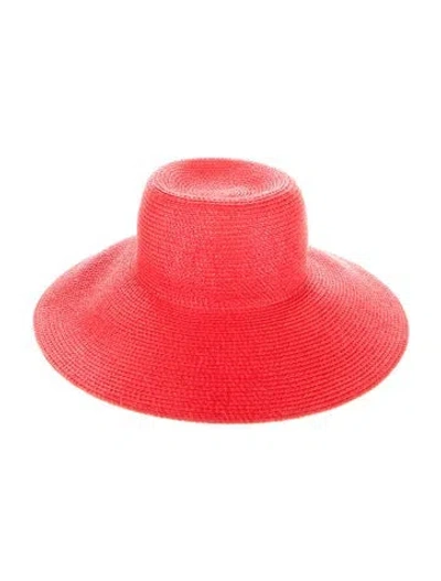 Pre-owned Eric Javits Raffia Sun Hat In Red