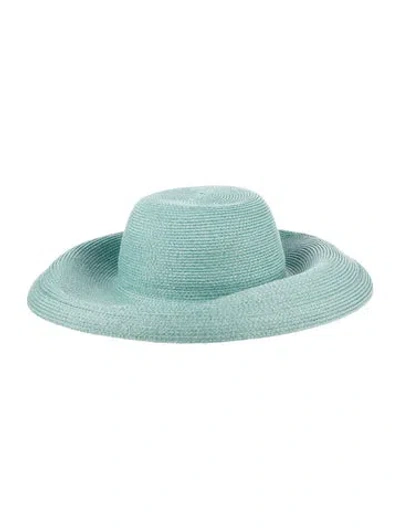 Pre-owned Eric Javits Raffia Wide Brim Hat In Blue