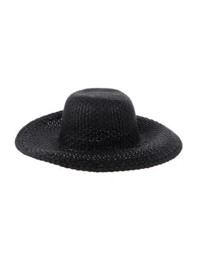 Pre-owned Eric Javits Raffia Wide Brim Sun Hat In Black